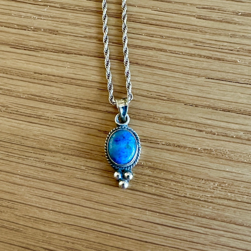 Sterling silver necklace with Apatite Blue Stone Pendant and Sterling chain